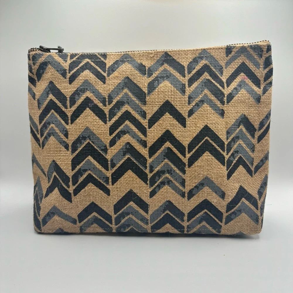 Neiman Marcus Jute Chevron Cosmetic Bag Tassel NWOT